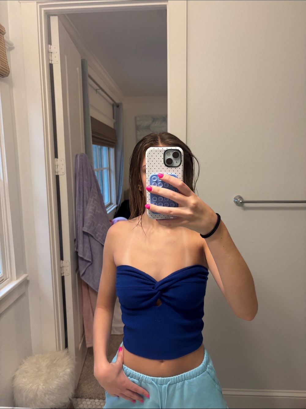 Strapless Twist Front Crop Top - Royal Blue